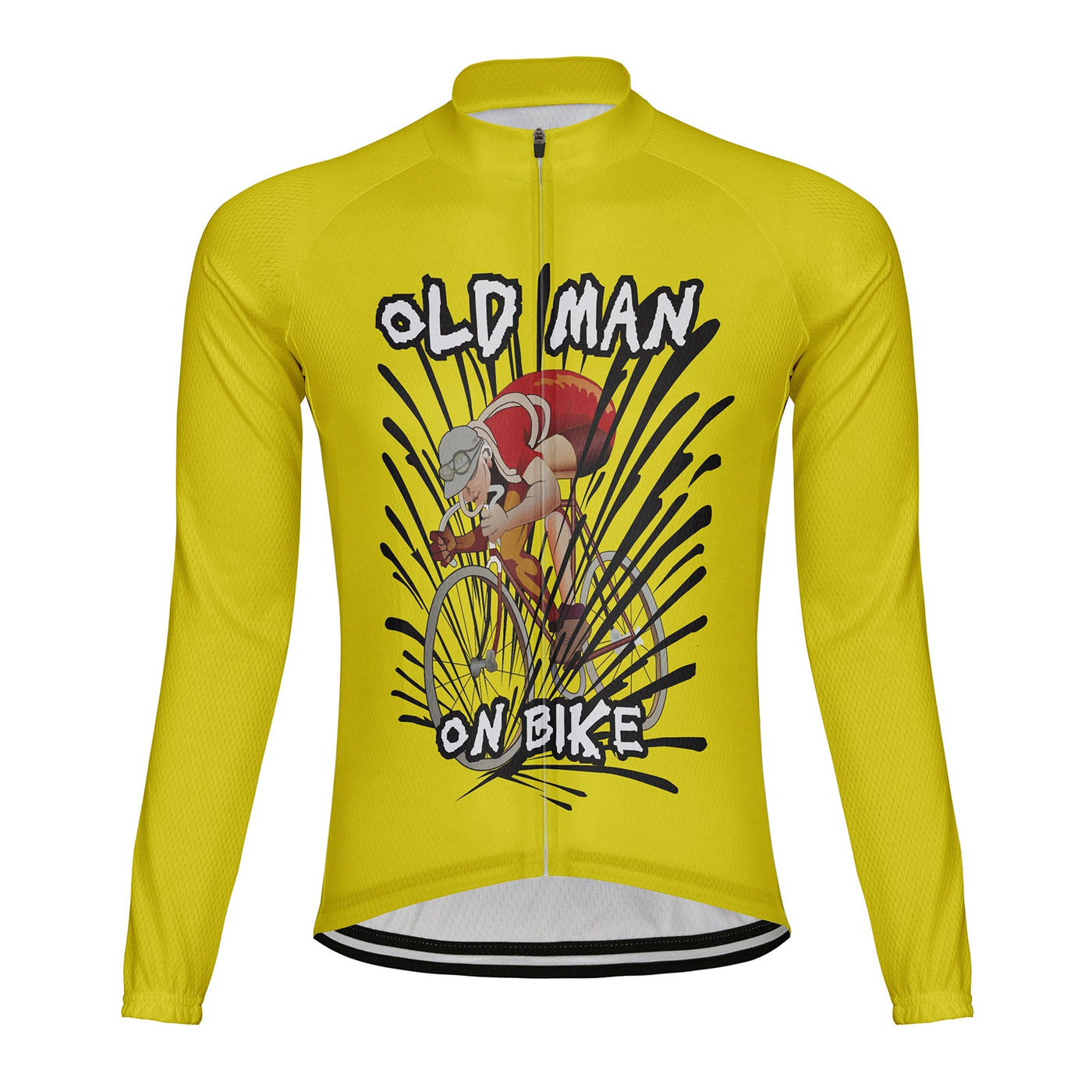 Customized Old Man On Bike Men's Winter Thermal Fleece Cycling Jersey Long Sleeve
