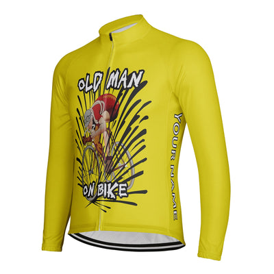 Customized Old Man On Bike Men's Winter Thermal Fleece Cycling Jersey Long Sleeve