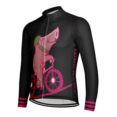 Customized Pig Men's Winter Thermal Fleece Cycling Jersey Long Sleeve