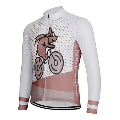Customized Pig Men's Winter Thermal Fleece Cycling Jersey Long Sleeve