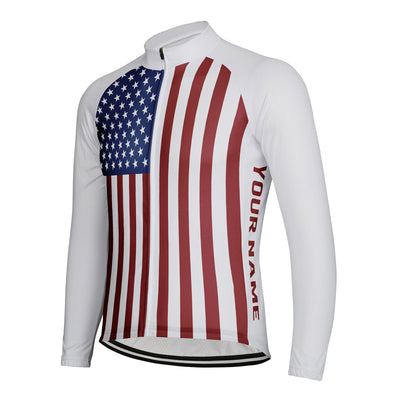 Customized Usa Flag Men's Winter Thermal Fleece Cycling Jersey Long Sleeve