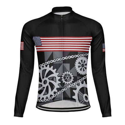 Customized USA America Men's Winter Thermal Fleece Cycling Jersey Long Sleeve