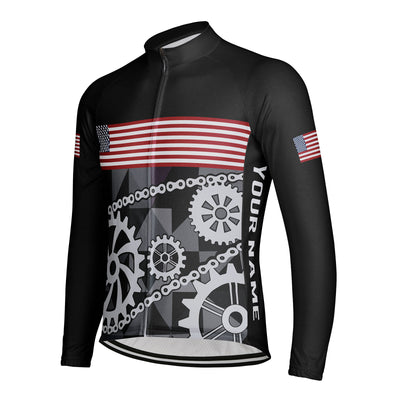 Customized USA America Men's Winter Thermal Fleece Cycling Jersey Long Sleeve