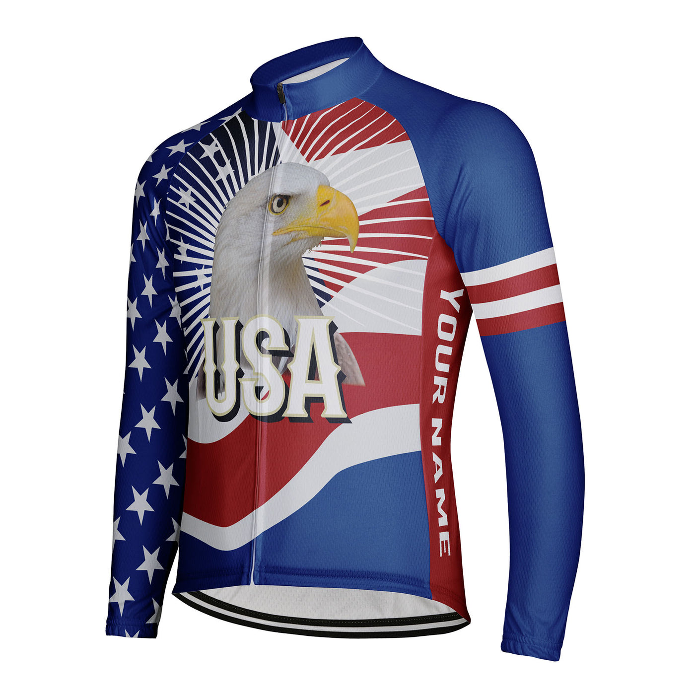 Customized USA America Men's Winter Thermal Fleece Cycling Jersey Long Sleeve