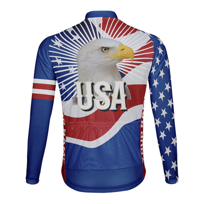 Customized USA America Men's Winter Thermal Fleece Cycling Jersey Long Sleeve