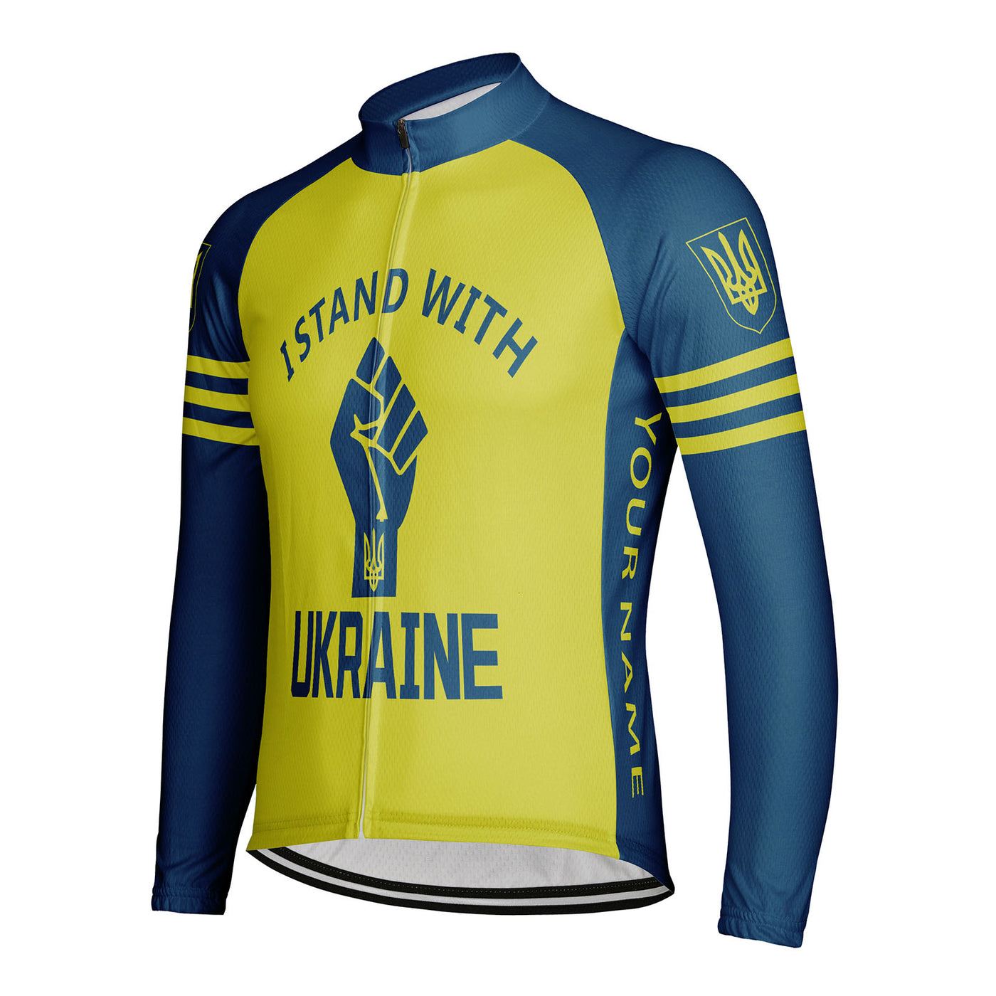 Customized I Stand With Ukraine Men's Winter Thermal Fleece Cycling Jersey Long Sleeve