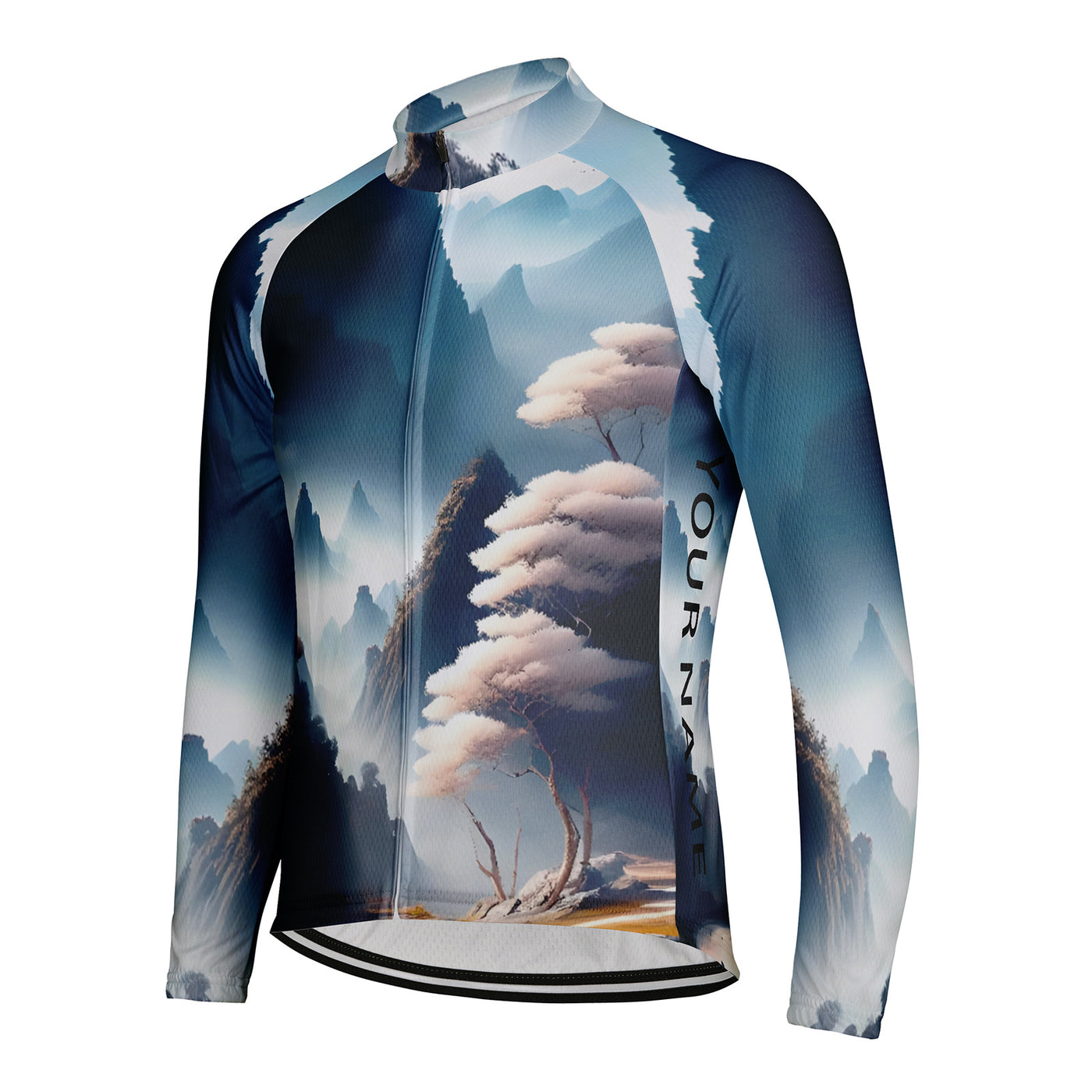Customized Landscape Painting Men's Winter Thermal Fleece Cycling Jersey Long Sleeve