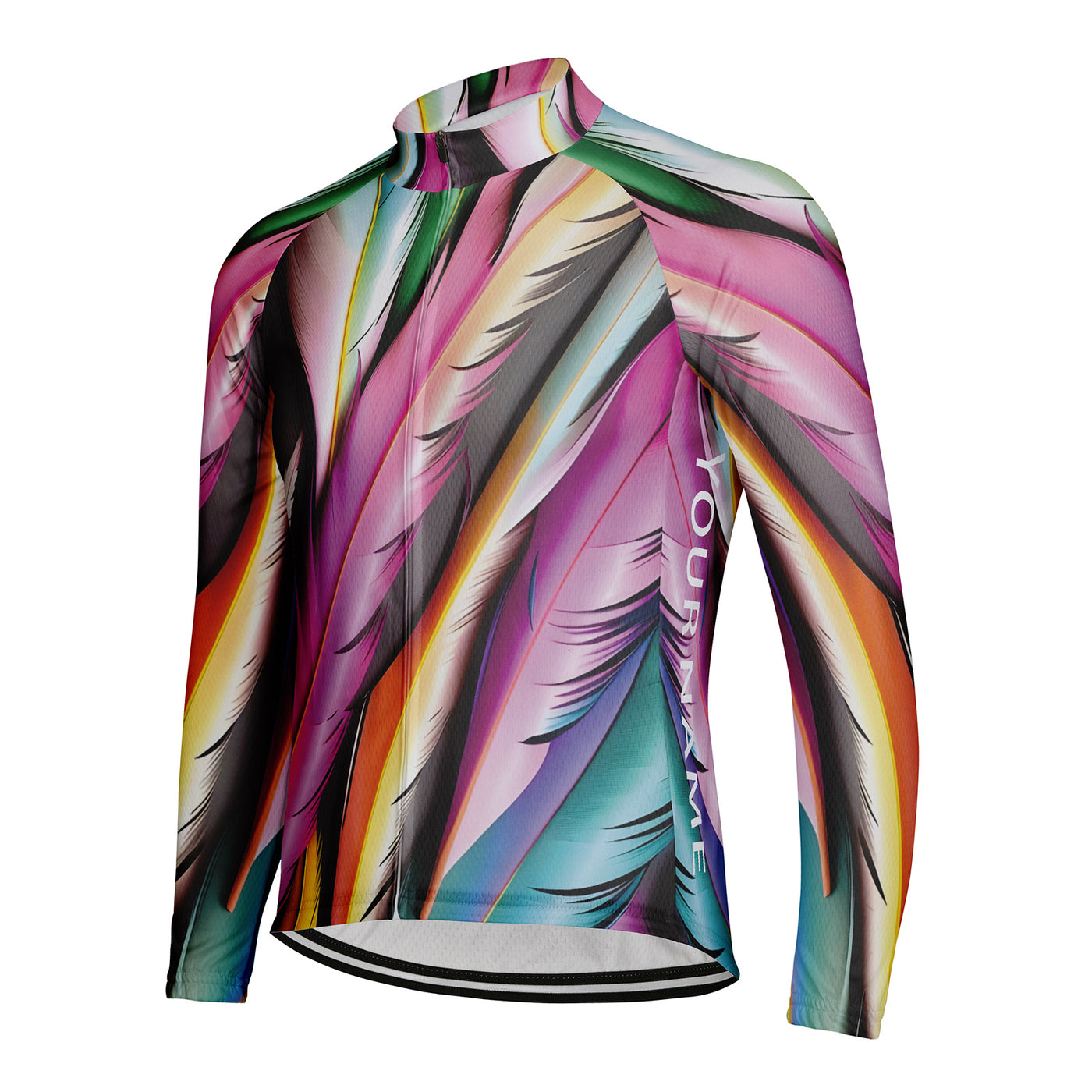 Customized Colorful Feathers Men's Winter Thermal Fleece Cycling Jersey Long Sleeve