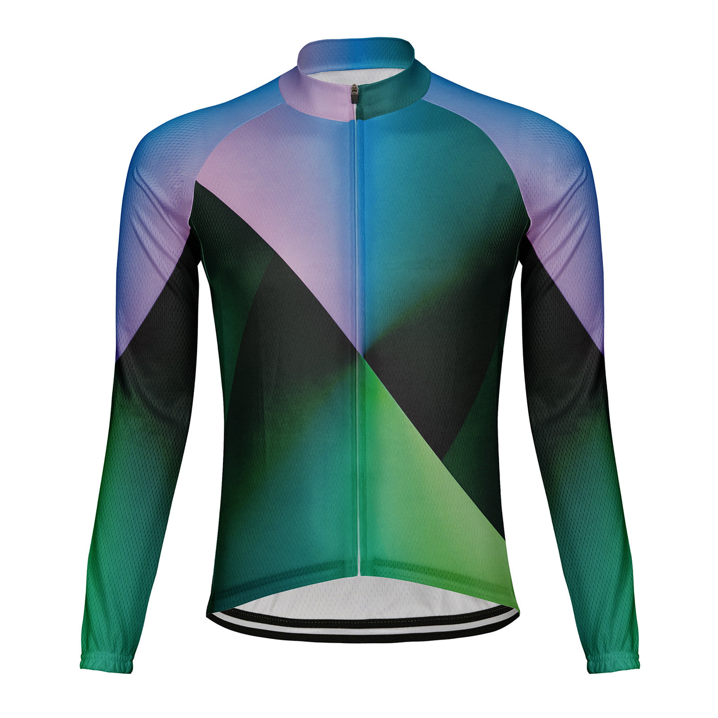 Customized Gradient Green Men's Winter Thermal Fleece Cycling Jersey Long Sleeve