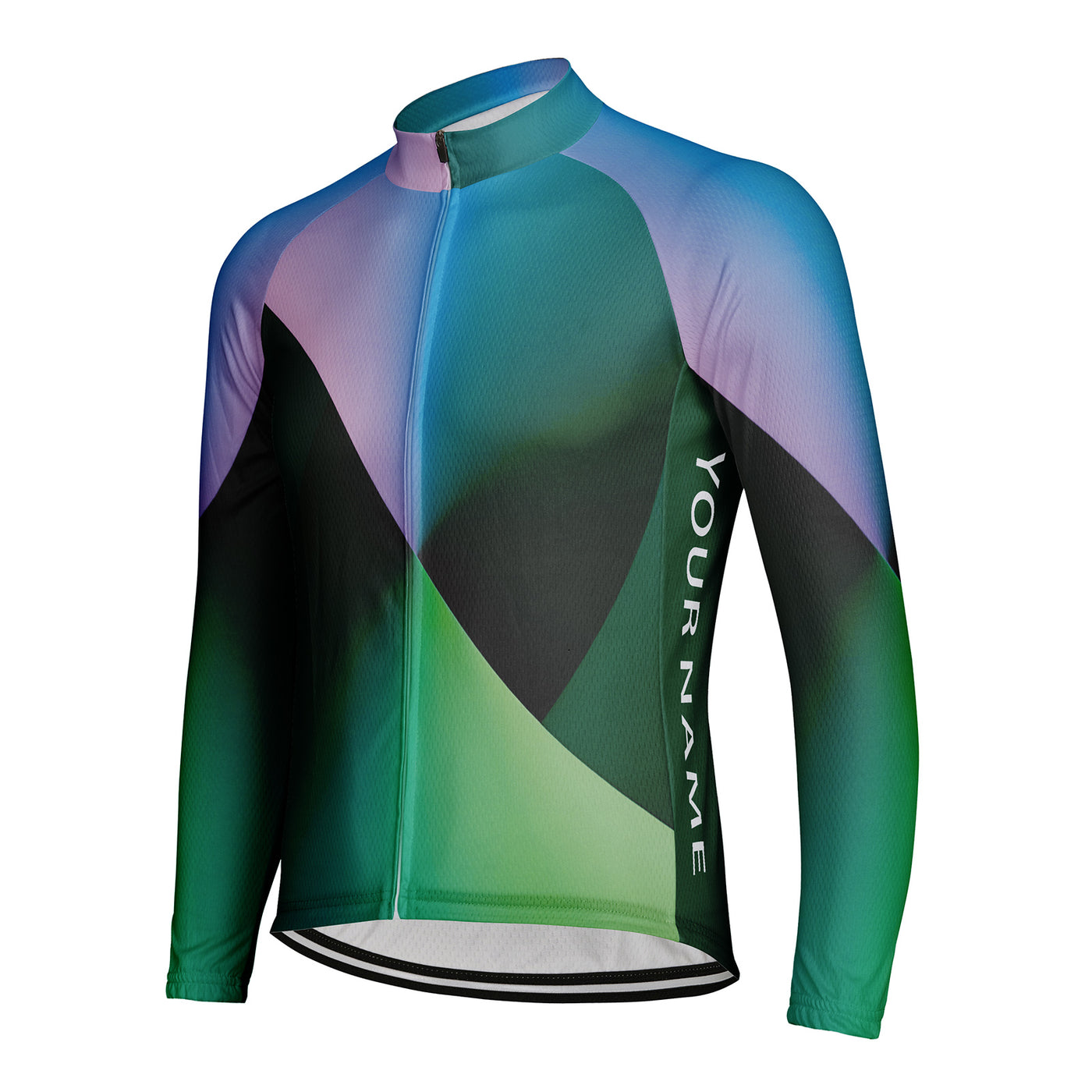 Customized Gradient Green Men's Winter Thermal Fleece Cycling Jersey Long Sleeve