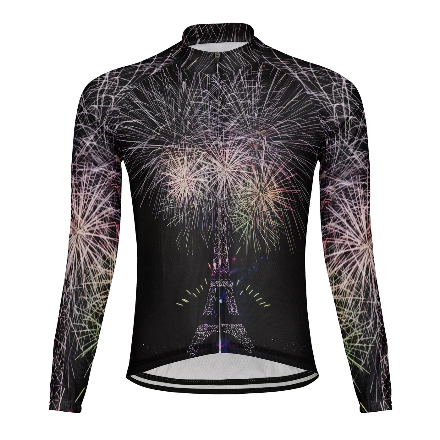 Customized Eiffel Tower Fireworks Show Men's Cycling Jersey Long Sleeve