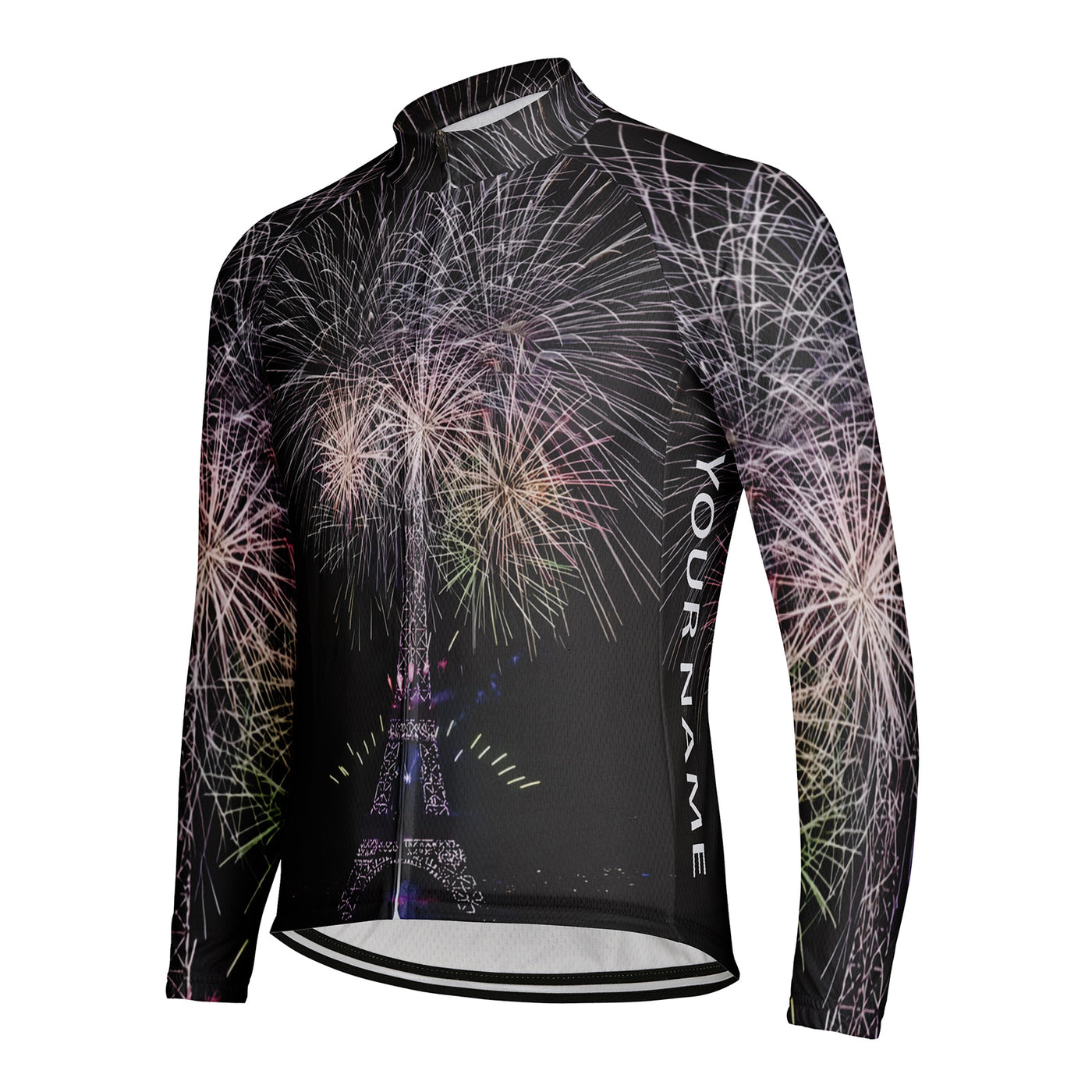 Customized Eiffel Tower Fireworks Show Men's Cycling Jersey Long Sleeve
