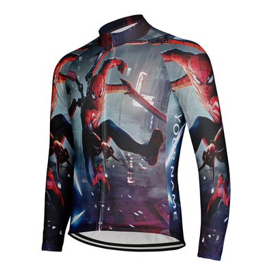 Customized Spider Man Men's Winter Thermal Fleece Cycling Jersey Long Sleeve