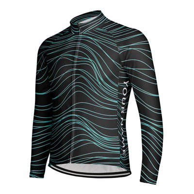 Customized Abstract Wave Men's Winter Thermal Fleece Cycling Jersey Long Sleeve