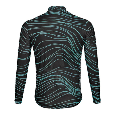Customized Abstract Wave Men's Winter Thermal Fleece Cycling Jersey Long Sleeve