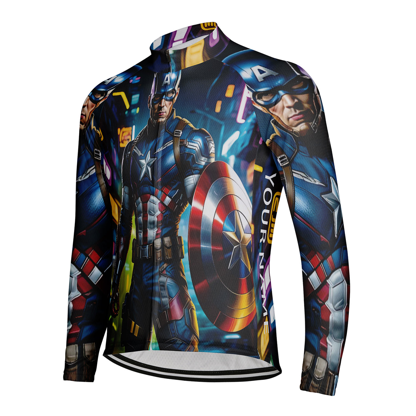 Customized Captain America Men's Cycling Jersey Long Sleeve