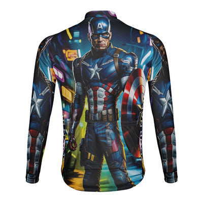 Customized Captain America Men's Cycling Jersey Long Sleeve