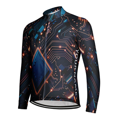 Customized Circuit Board Men's Winter Thermal Fleece Cycling Jersey Long Sleeve