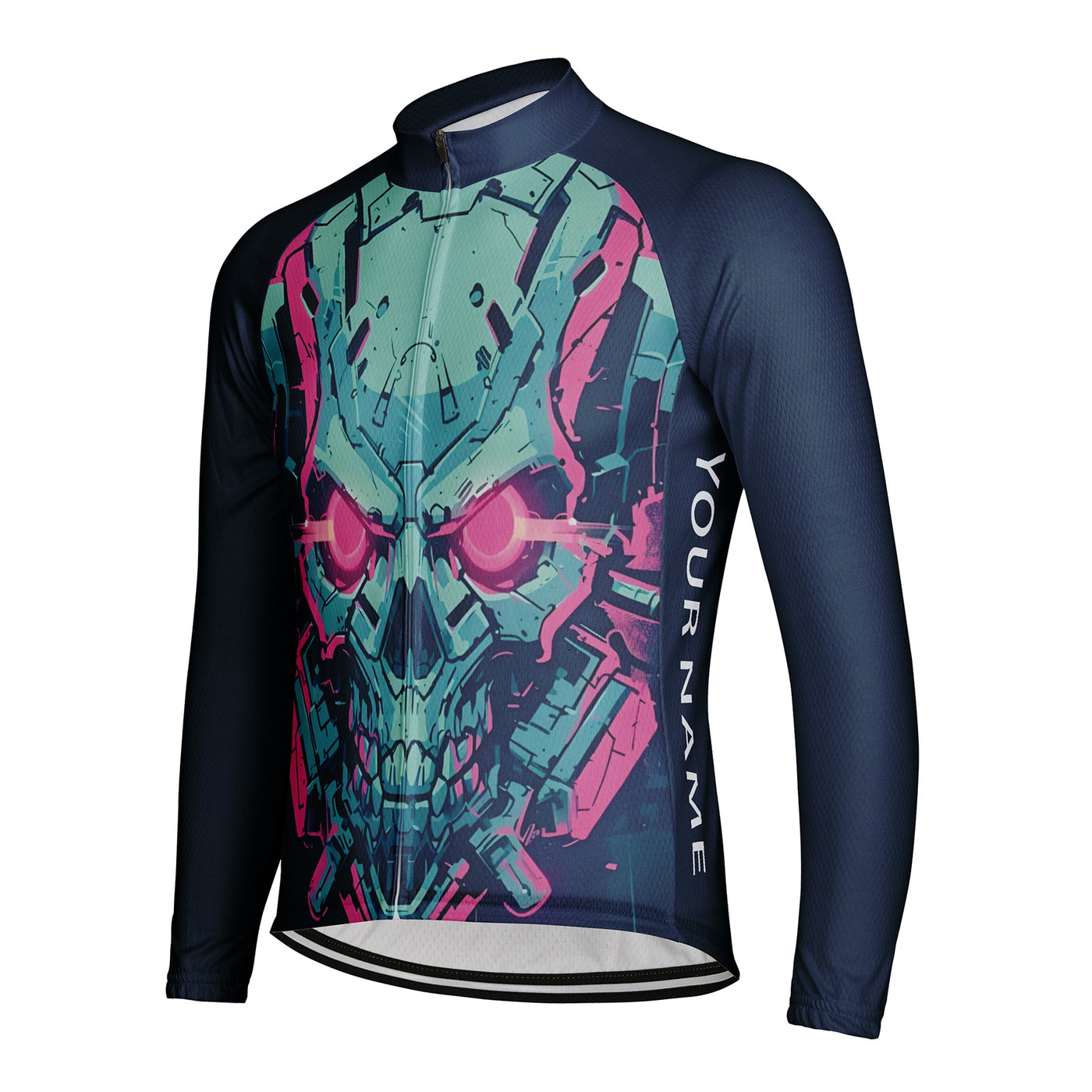 Customized Machine Skull Men's Winter Thermal Fleece Cycling Jersey Long Sleeve