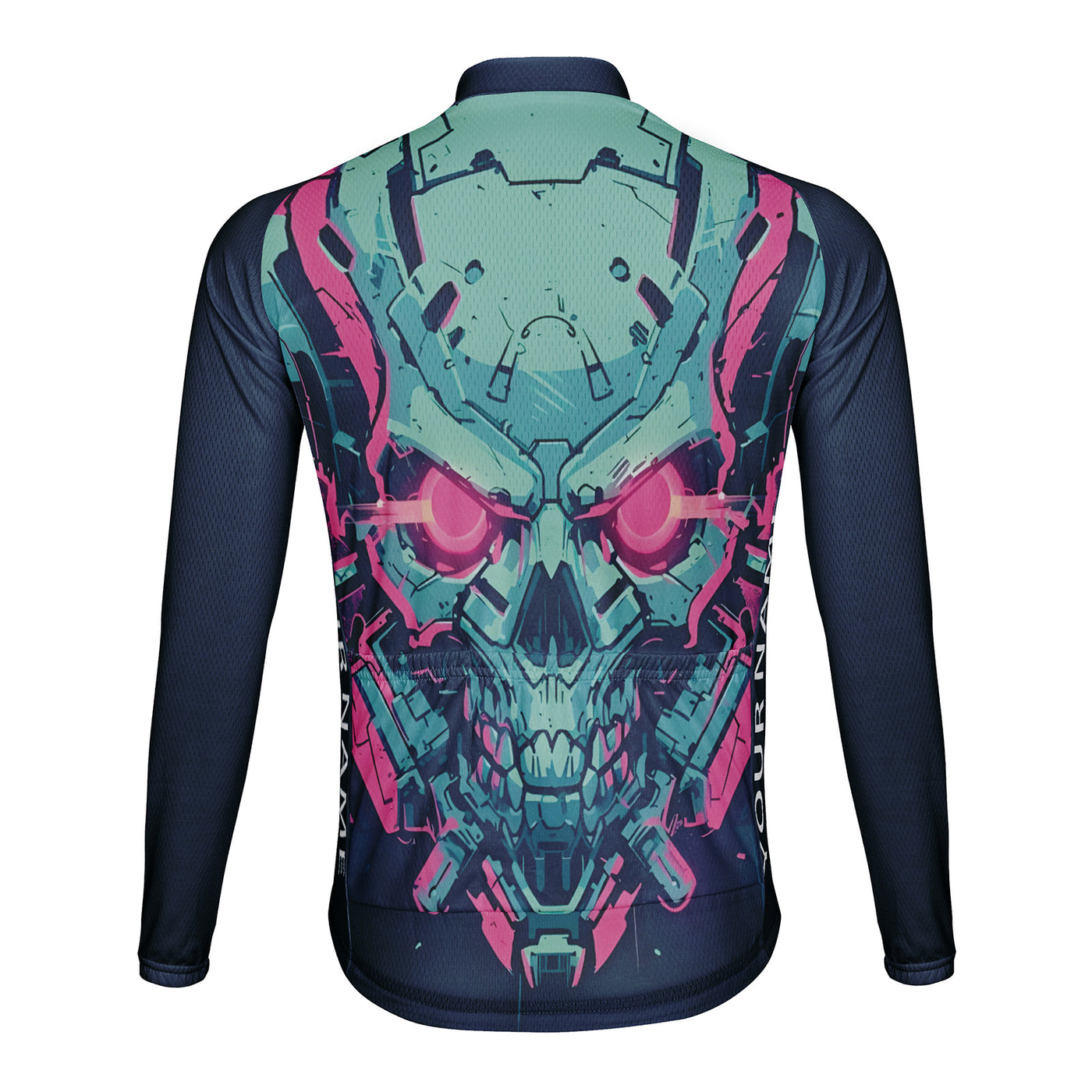 Customized Machine Skull Men's Winter Thermal Fleece Cycling Jersey Long Sleeve