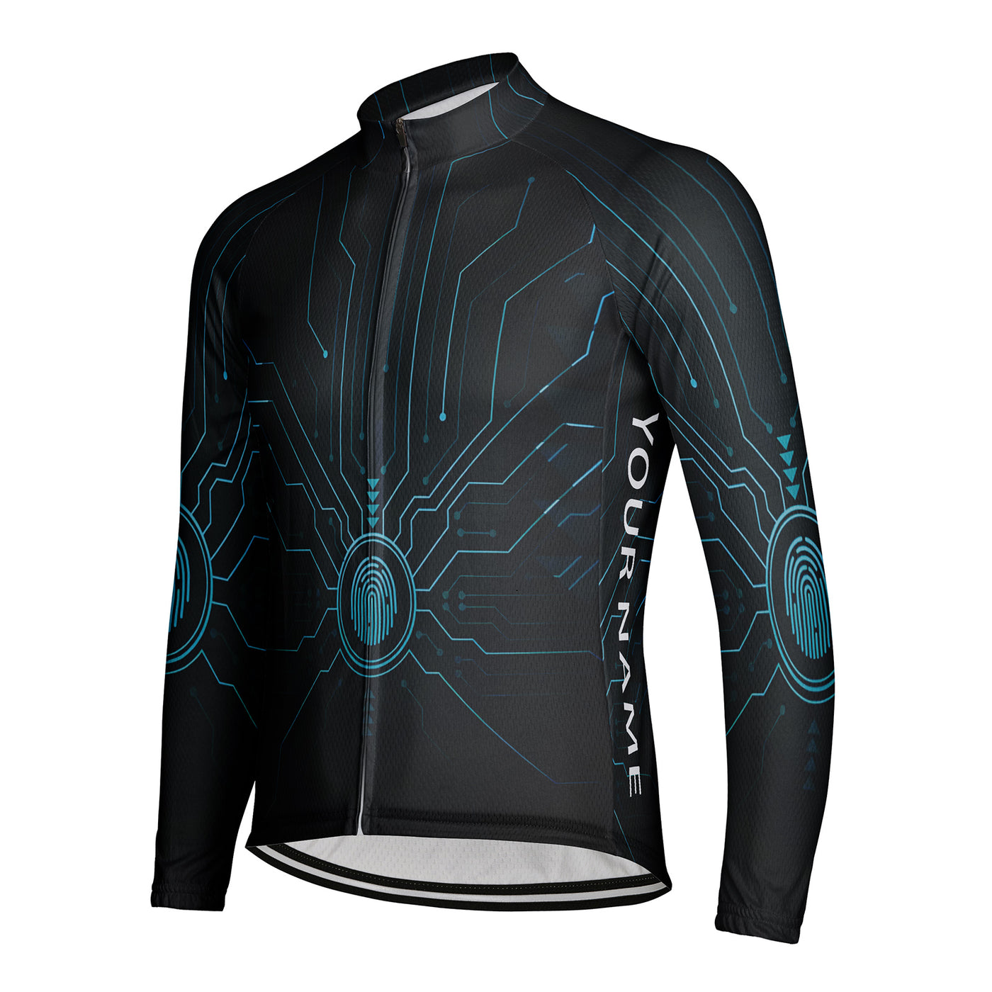 Customized Fingerprint Electrogram Men's Winter Thermal Fleece Cycling Jersey Long Sleeve