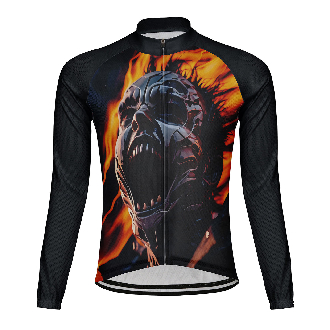Customized Flame Skull Men's Winter Thermal Fleece Cycling Jersey Long Sleeve