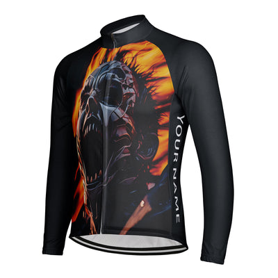 Customized Flame Skull Men's Cycling Jersey Long Sleeve