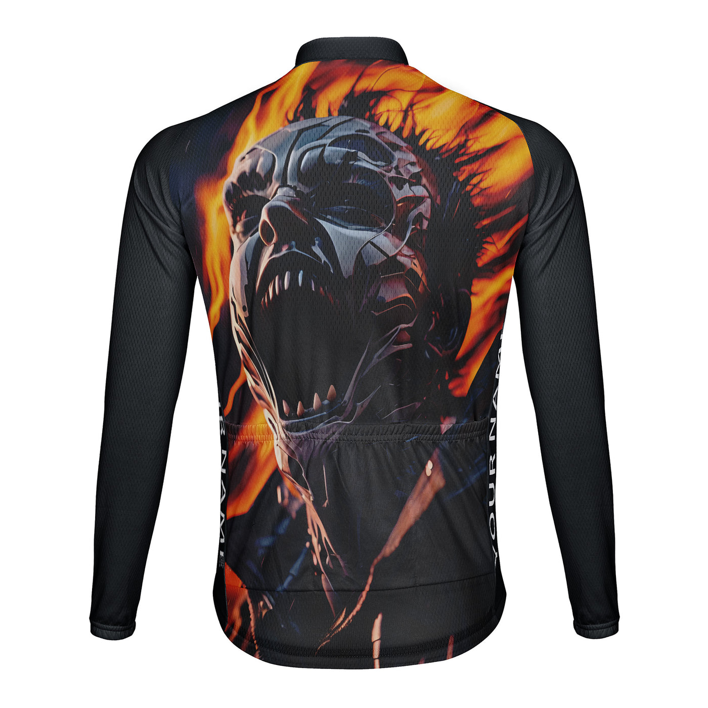 Customized Flame Skull Men's Winter Thermal Fleece Cycling Jersey Long Sleeve