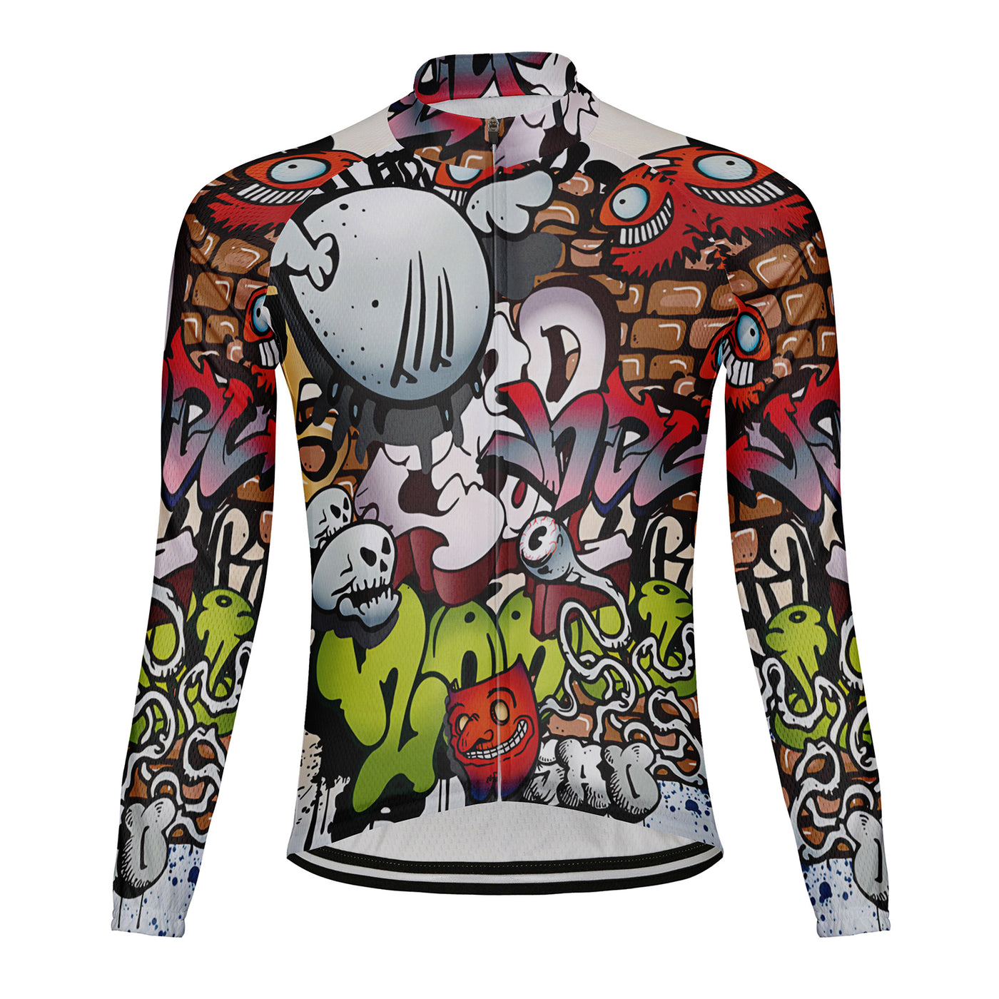 Customized Halloween Doodle Men's Winter Thermal Fleece Cycling Jersey Long Sleeve