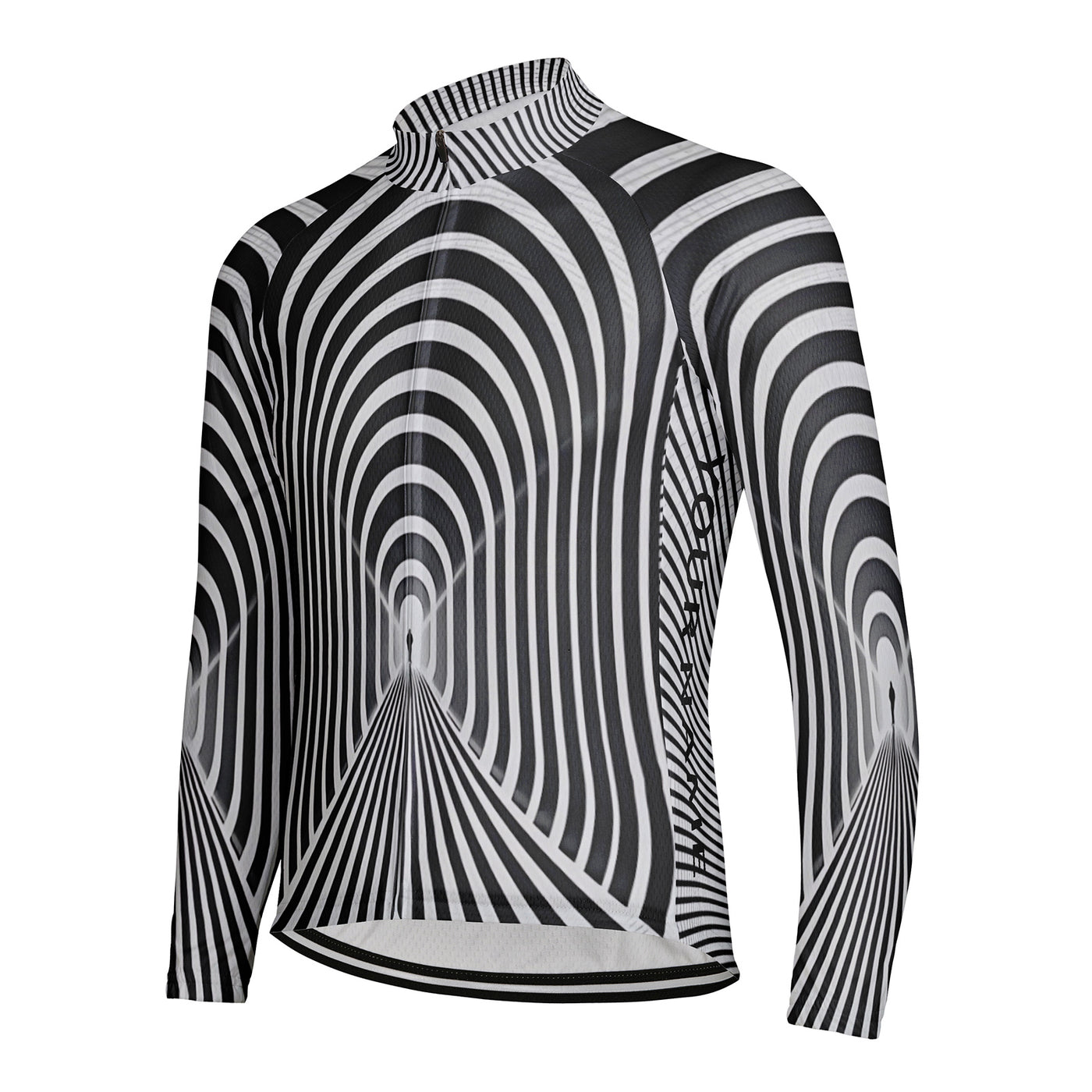 Customized Black And White Psychedelic Tunnel Men's Cycling Jersey Long Sleeve