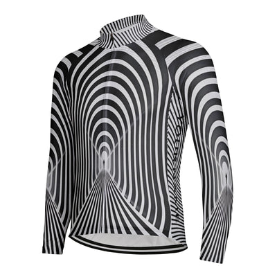 Customized Black And White Psychedelic Tunnel Men's Cycling Jersey Long Sleeve