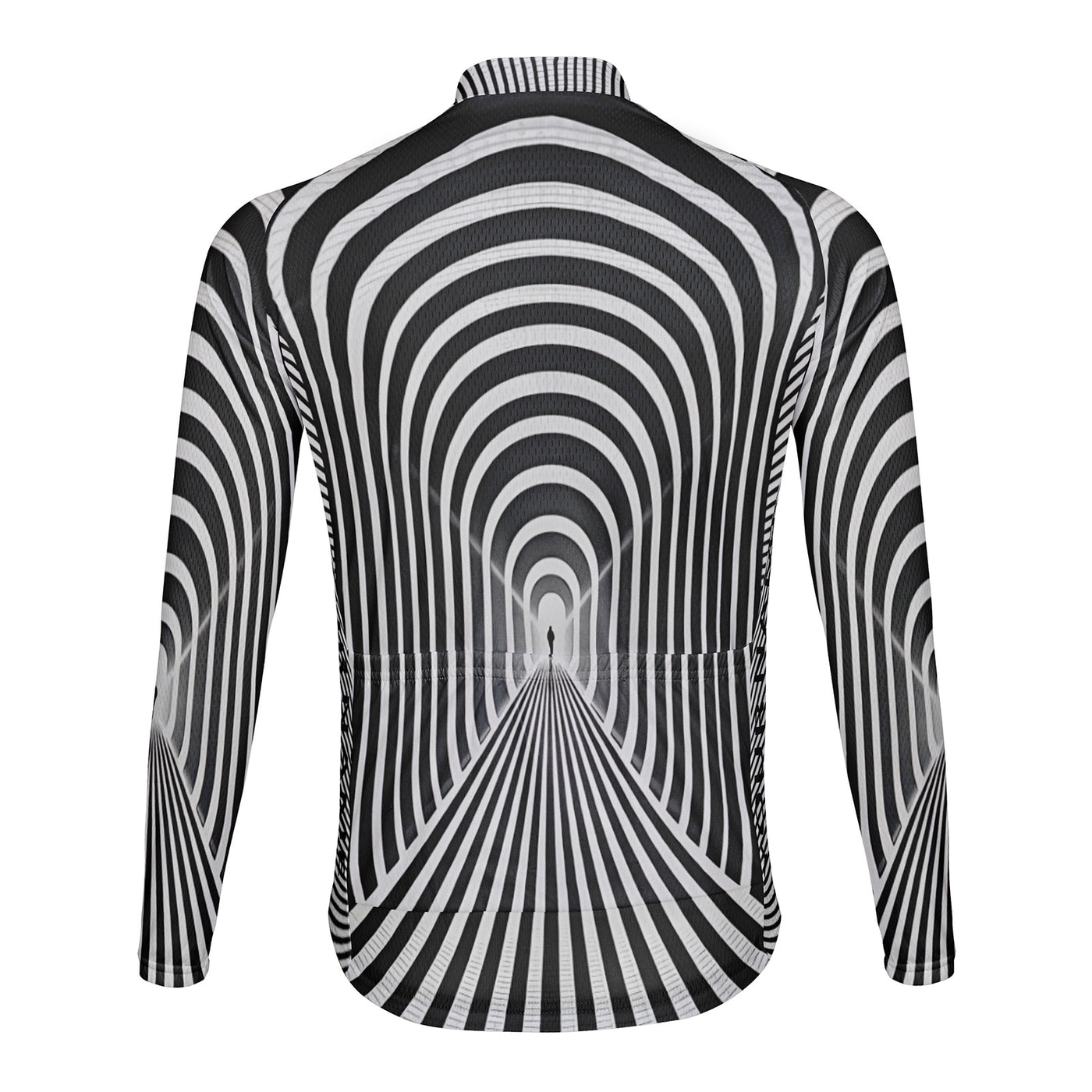 Customized Black And White Psychedelic Tunnel Men's Winter Thermal Fleece Cycling Jersey Long Sleeve