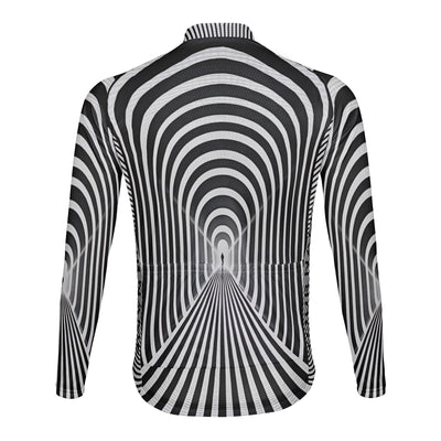 Customized Black And White Psychedelic Tunnel Men's Winter Thermal Fleece Cycling Jersey Long Sleeve