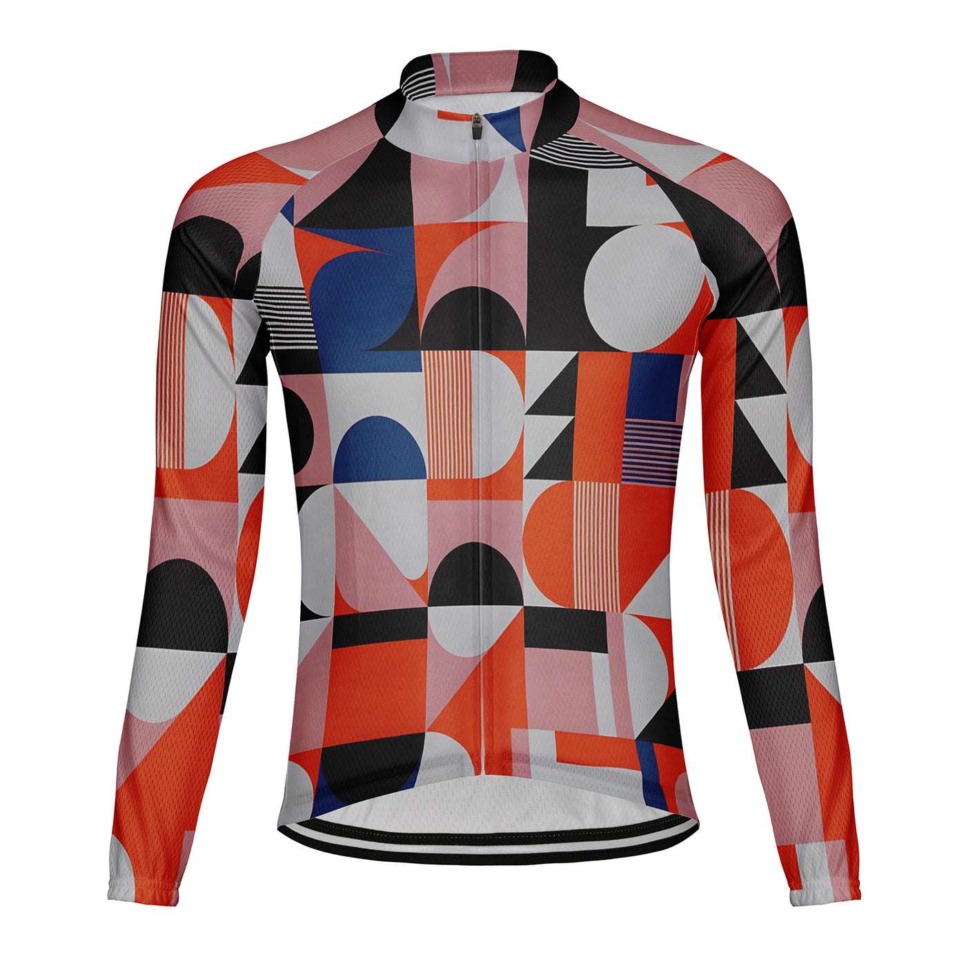 Customized Color Collision Geometric Rhythm Men's Winter Thermal Fleece Cycling Jersey Long Sleeve
