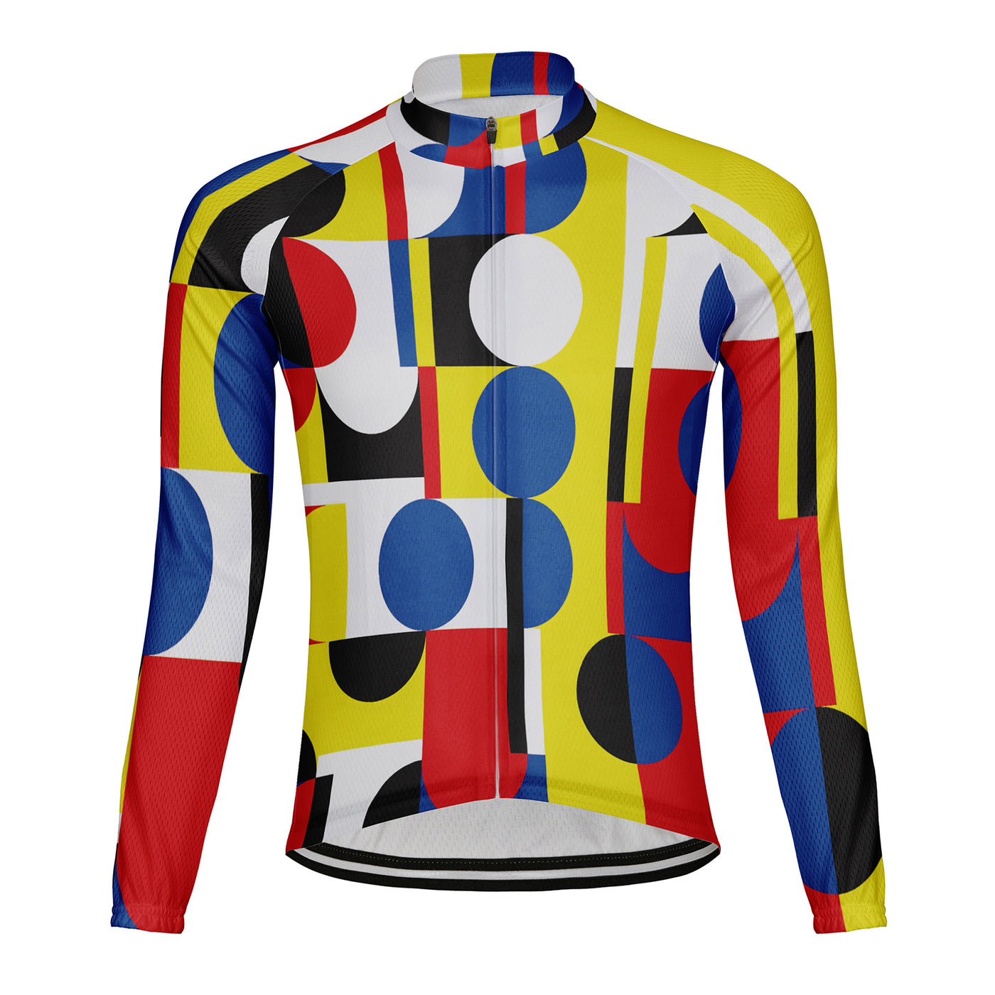 Customized Color Collision Geometric Rhythm Men's Winter Thermal Fleece Cycling Jersey Long Sleeve