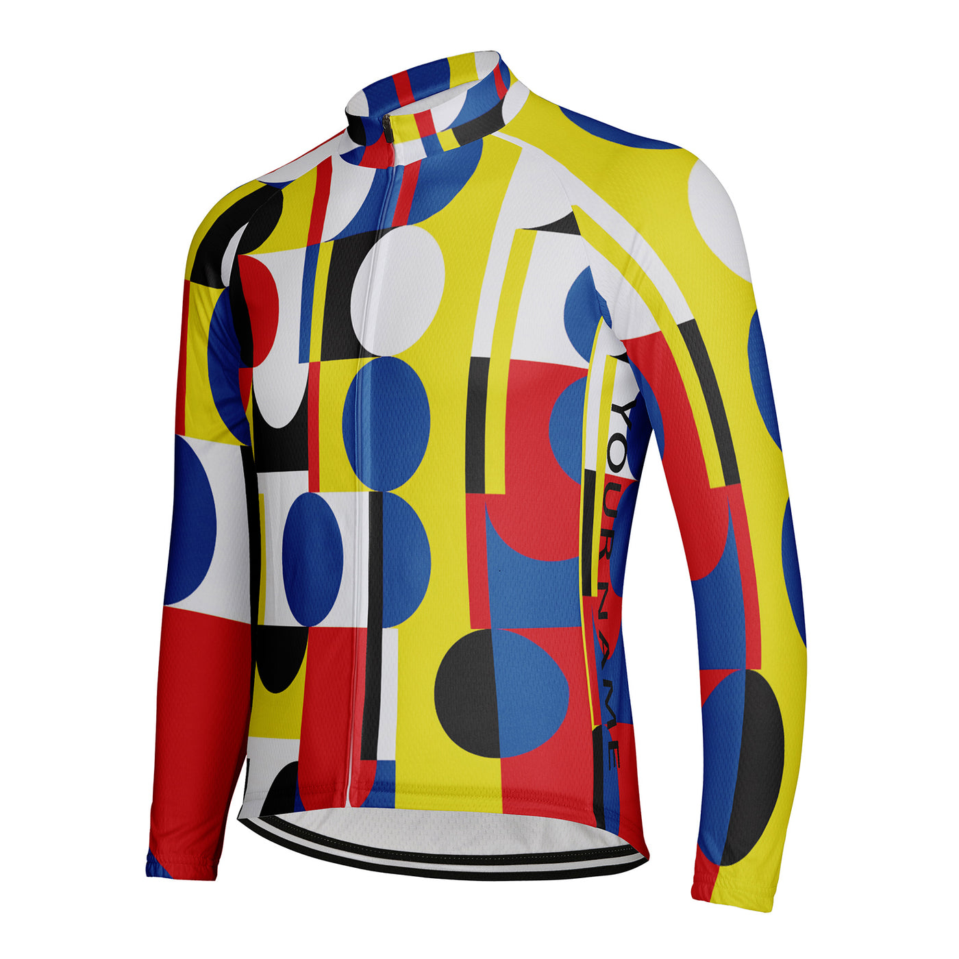 Customized Color Collision Geometric Rhythm Men's Winter Thermal Fleece Cycling Jersey Long Sleeve