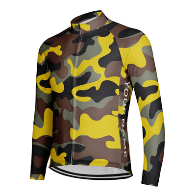 Customized Camouflage Color Men's Winter Thermal Fleece Cycling Jersey Long Sleeve