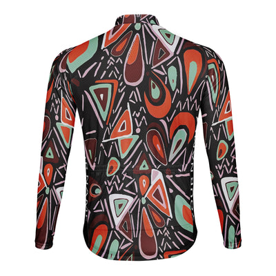 Customized Color Blocking Printing Pattern Men's Winter Thermal Fleece Cycling Jersey Long Sleeve