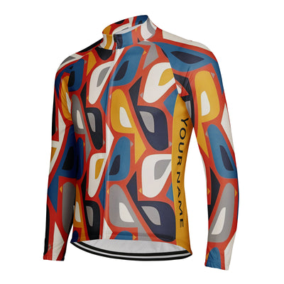 Customized Color Blocking Printing Pattern Men's Winter Thermal Fleece Cycling Jersey Long Sleeve