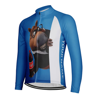 Customized Interesting Horse Men's Winter Thermal Fleece Cycling Jersey Long Sleeve