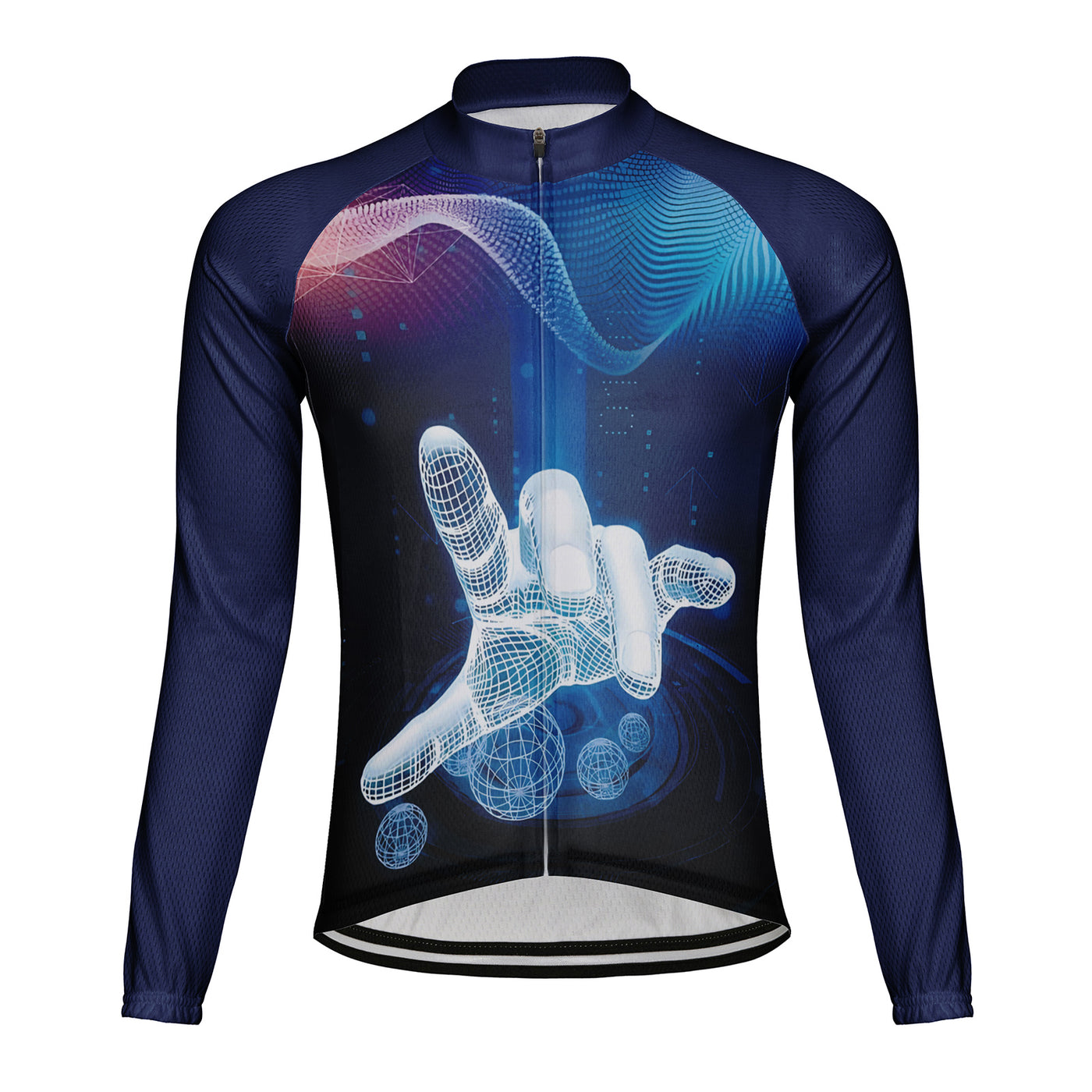 Customized Technology Background Image Men's Winter Thermal Fleece Cycling Jersey Long Sleeve