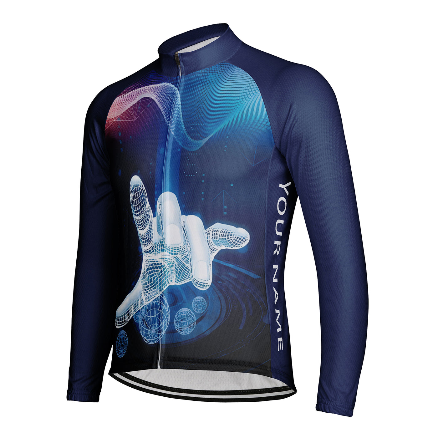 Customized Technology Background Image Men's Winter Thermal Fleece Cycling Jersey Long Sleeve