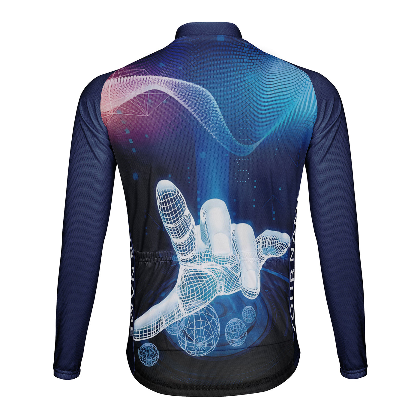 Customized Technology Background Image Men's Winter Thermal Fleece Cycling Jersey Long Sleeve