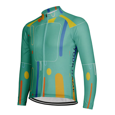 Customized Green Men's Winter Thermal Fleece Cycling Jersey Long Sleeve