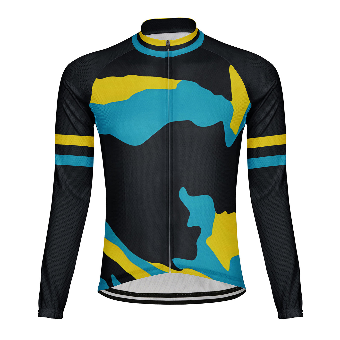 Customized Blue Yellow Men's Winter Thermal Fleece Cycling Jersey Long Sleeve