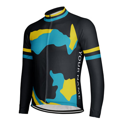 Customized Blue Yellow Men's Cycling Jersey Long Sleeve