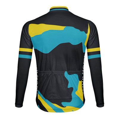Customized Blue Yellow Men's Winter Thermal Fleece Cycling Jersey Long Sleeve