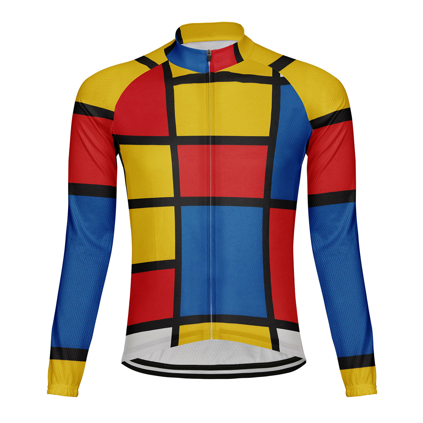 Customized Mondrian Red Yellow Blue Men's Cycling Jersey Long Sleeve