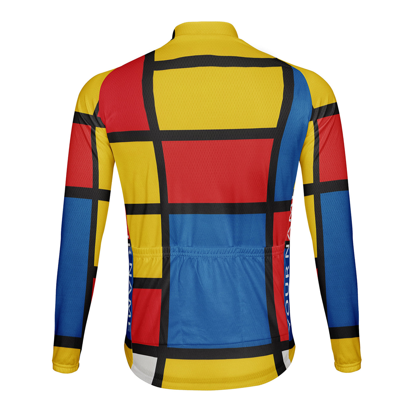 Customized Mondrian Red Yellow Blue Men's Cycling Jersey Long Sleeve