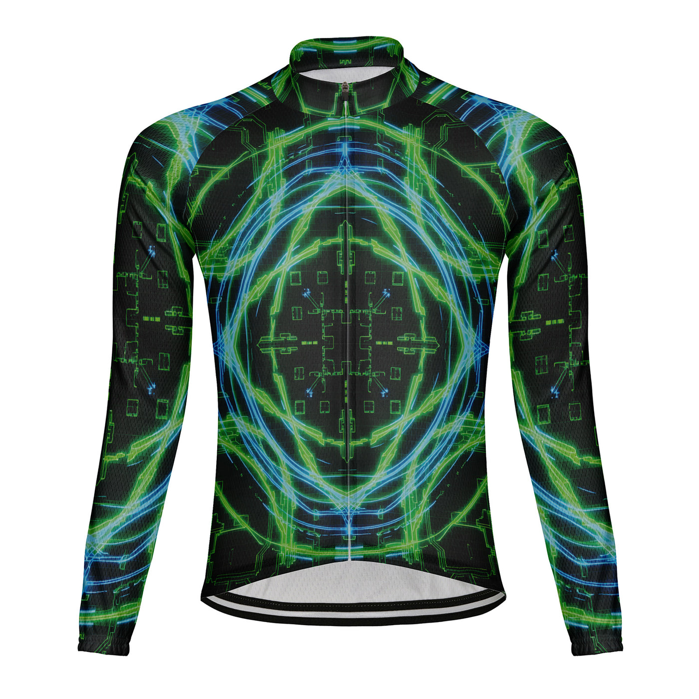 Customized Fluorescent Green Data Stream Men's Cycling Jersey Long Sleeve